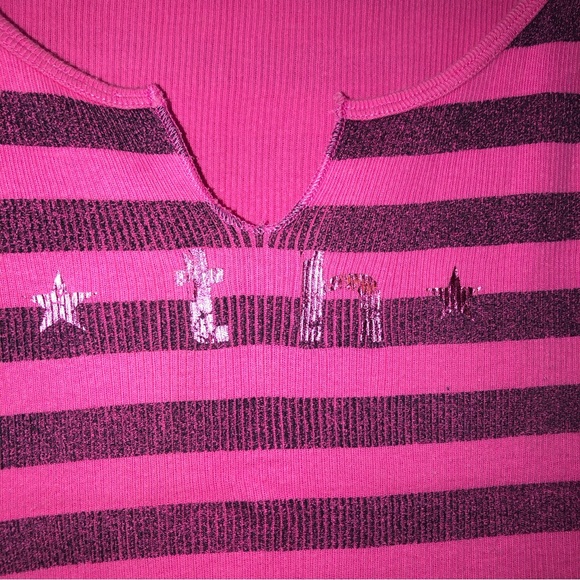 #1261 Tommy Hilfiger jean pink  fuchsia striped tank top sequins TH letters Med. - Picture 2 of 4